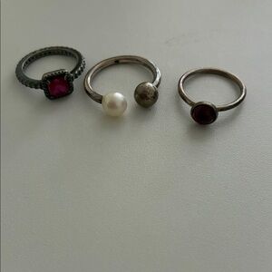 Pandora Elegant Pearl and Ruby Ring Set